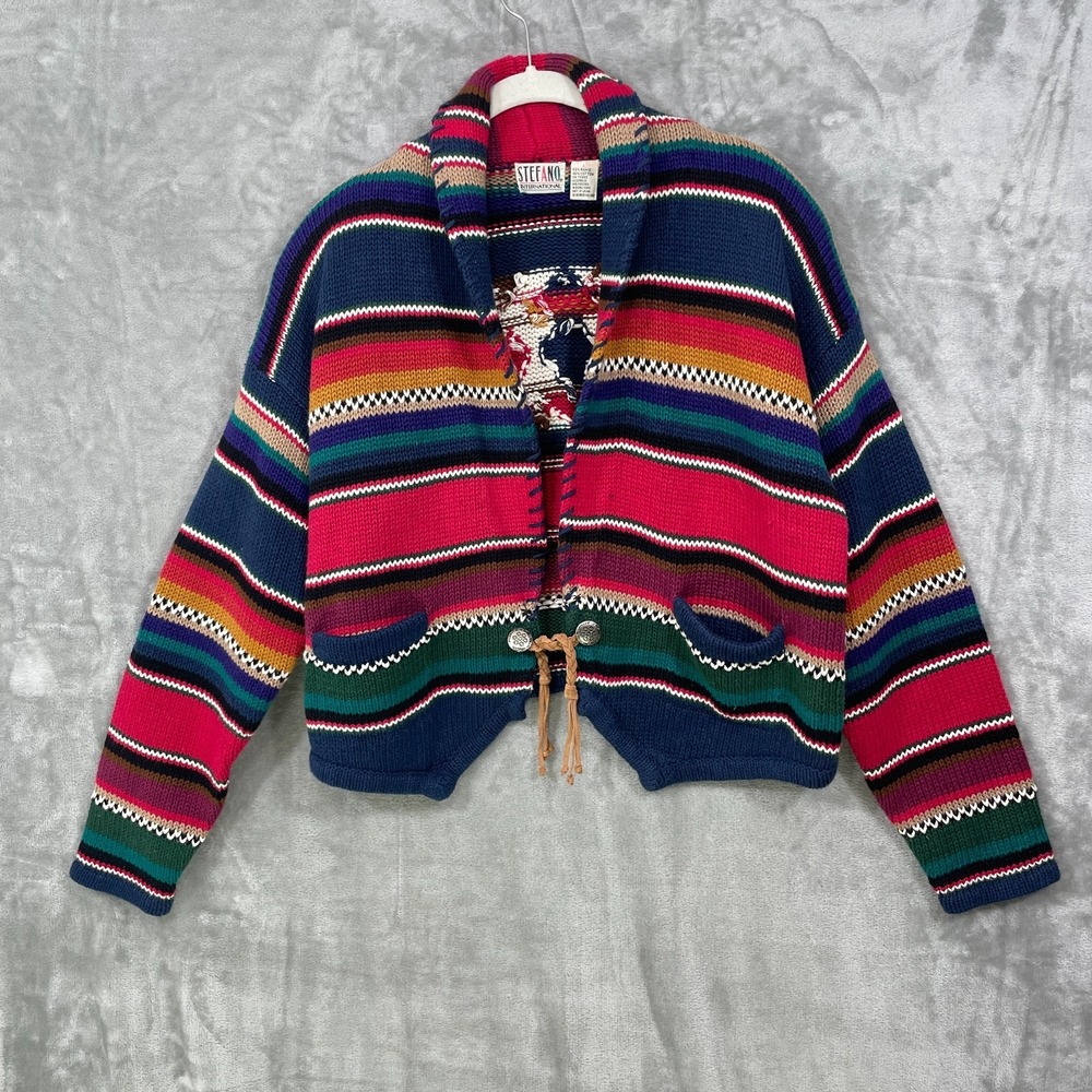 Vtg 80's Women's L Cardigan Sweater Western Aztec Lodge by Stefano International